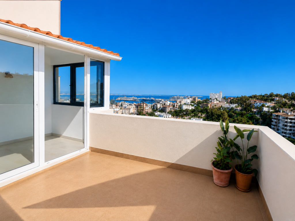 Ref 2077; Spectacular penthouse with 150m² private terrace, pool, and sea views in Palma El Terreno for sale