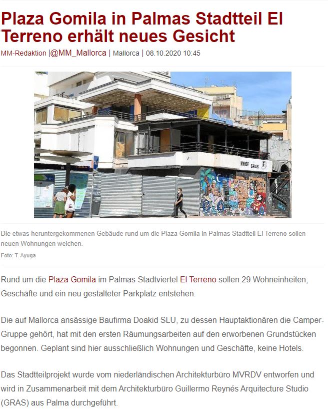 Plaza Gomila i Palmas El Terreno-kvarter får et nyt udseende