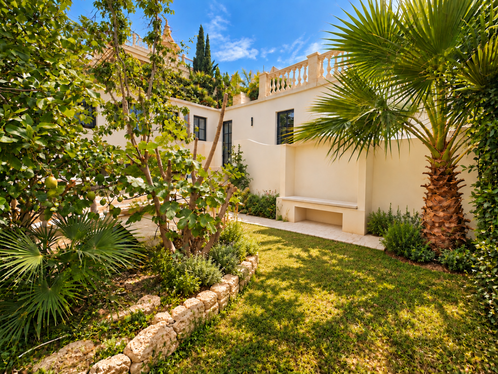 Ref 2125: Organisches Haus im Balistil mit Garten und Terrassen und Meerblick in Palma, El Terreno zur Miete